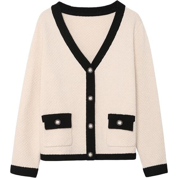 NWT Casly Lamiit V-Neck Cream Cardigan Sweater M Pearl Button Academia Preppy - Picture 3 of 14